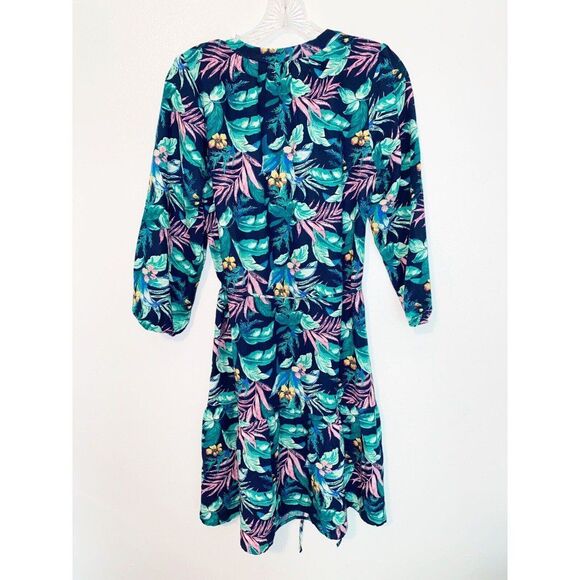 Loft Tropical Leaf Print Tiered Linen Blend Dress Size XS - Picture 7 of 7